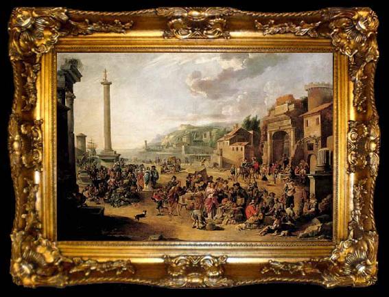 framed  GRAFF, Anton A market in an Italianate harbour with Diogenes in search of an honest man, ta009-2